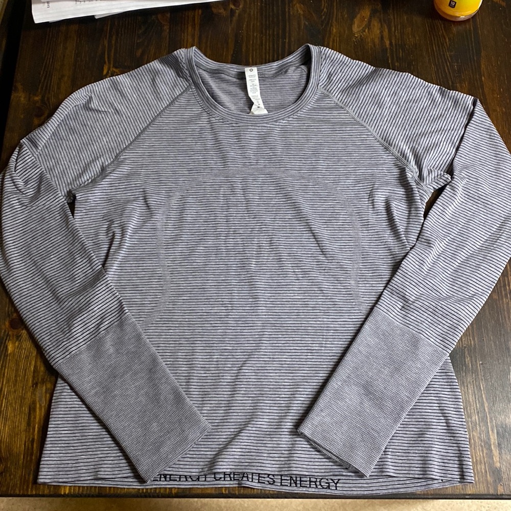 Lululemon grey stripped swiftly race length long sleeve